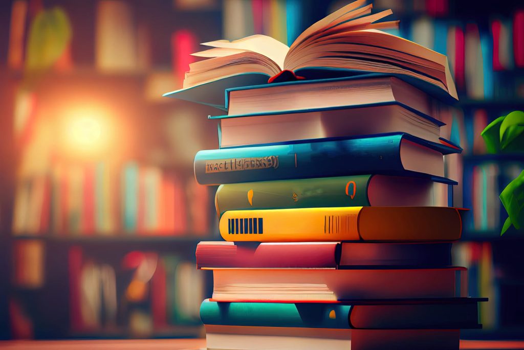 Stos książek na stole.