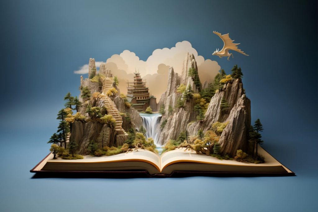 Książka z górą i smokiem.